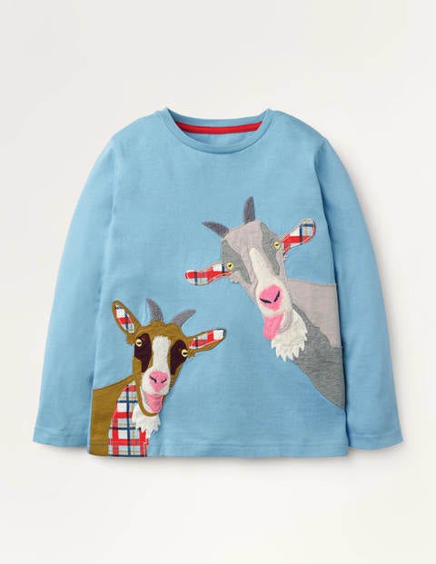Farm Animal Appliqué T-shirt - Frosted Blue Goats Farm Animal Appliqué T-shirt - Frosted Blue Goats