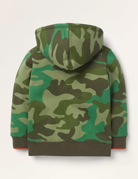 Borg-lined Zip-up Hoodie - Green Camouflage