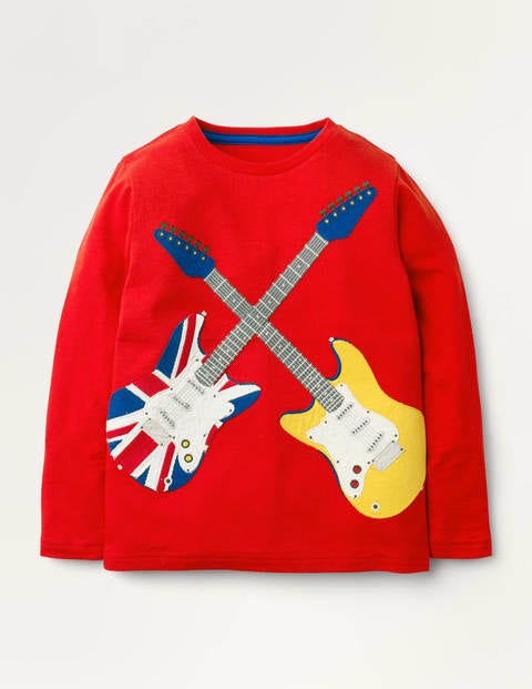 Hobbies Appliqué T-shirt - Fire Red Guitars Hobbies Appliqué T-shirt - Fire Red Guitars