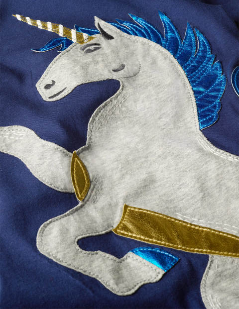 T-Shirt mit Metallic-Applikation - Schuluniform-Navy, Einhorn T-Shirt mit Metallic-Applikation - Schuluniform-Navy, Einhorn