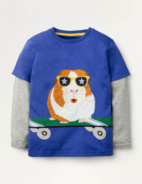 Sporty Animal Appliqué T-shirt - Greek Blue Guinea Pig Sporty Animal Appliqué T-shirt - Greek Blue Guinea Pig