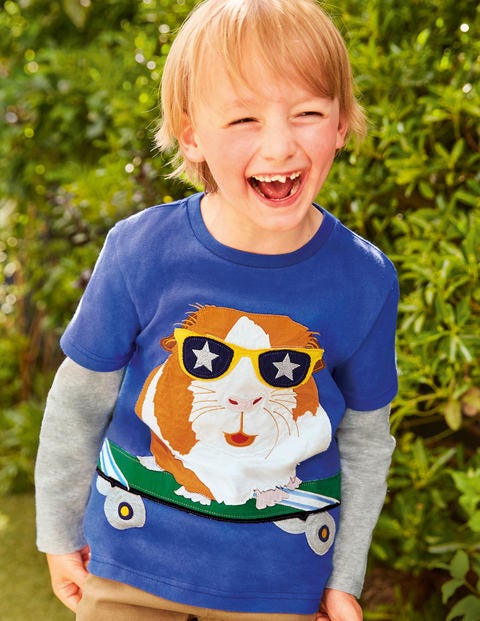 Sporty Animal Appliqué T-shirt - Greek Blue Guinea Pig Sporty Animal Appliqué T-shirt - Greek Blue Guinea Pig