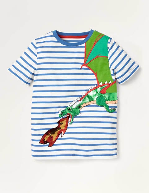 T-Shirt mit farbwechselnden Pailletten - Naturweiß/Elisabethanisches Blau, Drache T-Shirt mit farbwechselnden Pailletten - Naturweiß/Elisabethanisches Blau, Drache
