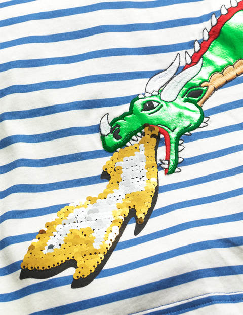 T-Shirt mit farbwechselnden Pailletten - Naturweiß/Elisabethanisches Blau, Drache T-Shirt mit farbwechselnden Pailletten - Naturweiß/Elisabethanisches Blau, Drache