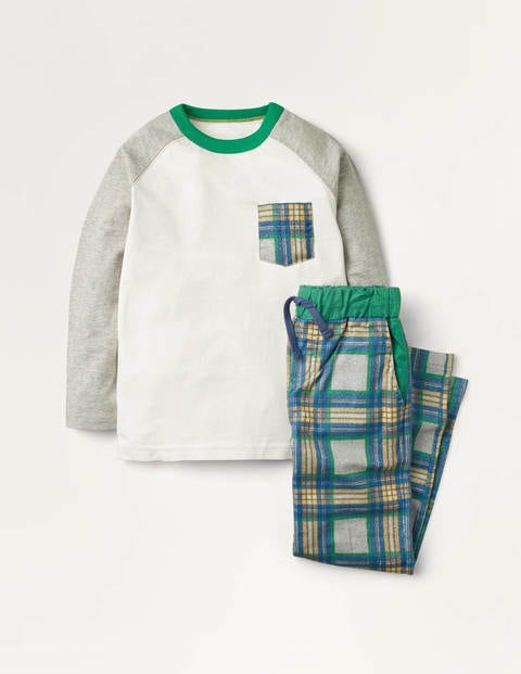 Gebürsteter Raglan-Pyjama - Grau Meliert/Griechisches Blau Gebürsteter Raglan-Pyjama - Grau Meliert/Griechisches Blau