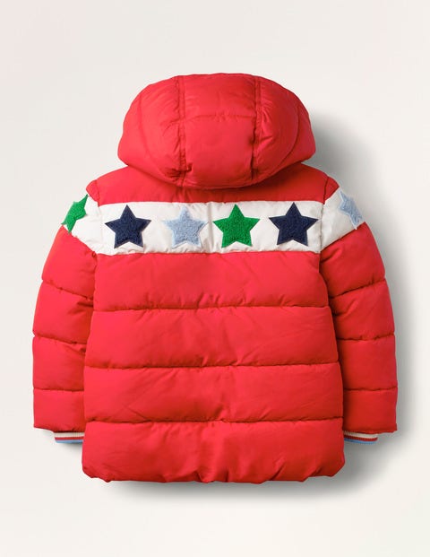 Kuschelige wattierte Jacke mit Bouclé-Sternen - Rockabilly-Rot, Bouclé Kuschelige wattierte Jacke mit Bouclé-Sternen - Rockabilly-Rot, Bouclé