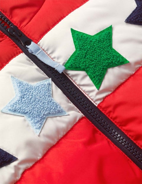 Kuschelige wattierte Jacke mit Bouclé-Sternen - Rockabilly-Rot, Bouclé Kuschelige wattierte Jacke mit Bouclé-Sternen - Rockabilly-Rot, Bouclé