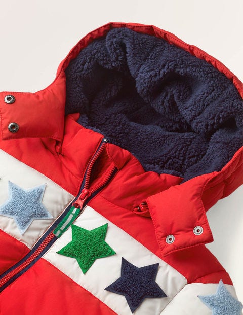 Kuschelige wattierte Jacke mit Bouclé-Sternen - Rockabilly-Rot, Bouclé Kuschelige wattierte Jacke mit Bouclé-Sternen - Rockabilly-Rot, Bouclé
