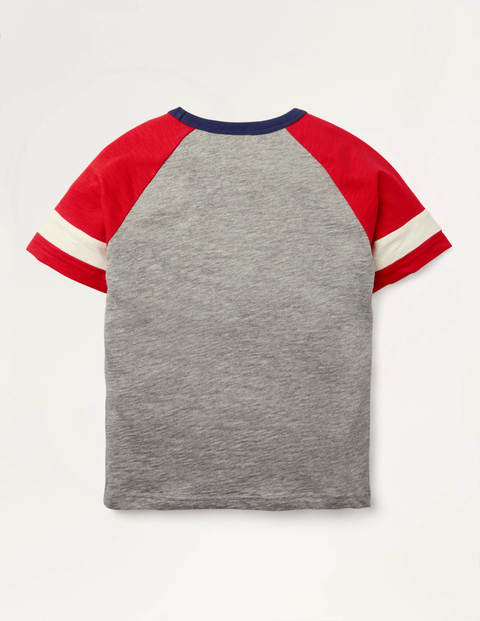 Gestreiftes Raglan-Shirt - Grau Meliert/Rockabilly-Rot Gestreiftes Raglan-Shirt - Grau Meliert/Rockabilly-Rot