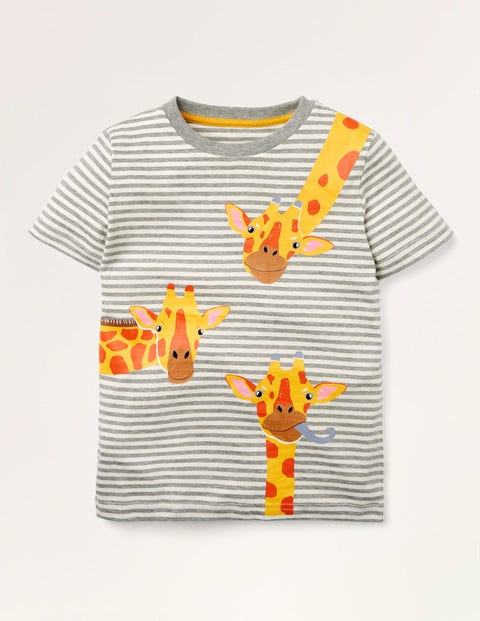 Gestreiftes T-Shirt mit neugierigen Tieren - Bunt, Giraffen Gestreiftes T-Shirt mit neugierigen Tieren - Bunt, Giraffen