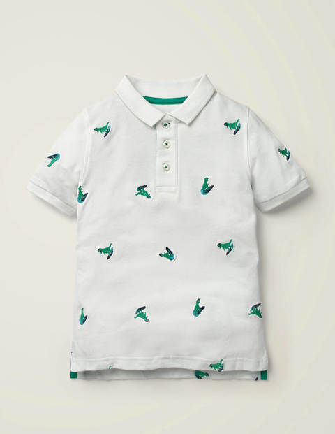 Piqué Polo Shirt - White Surfing Dinos Piqué Polo Shirt - White Surfing Dinos