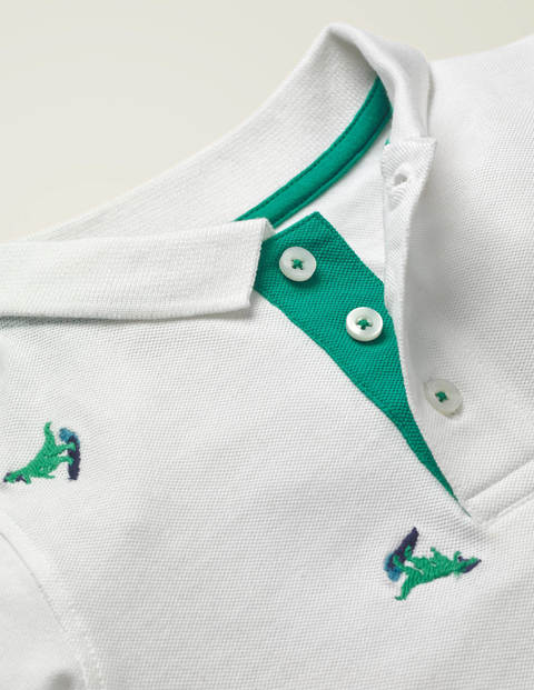 Piqué Polo Shirt - White Surfing Dinos Piqué Polo Shirt - White Surfing Dinos