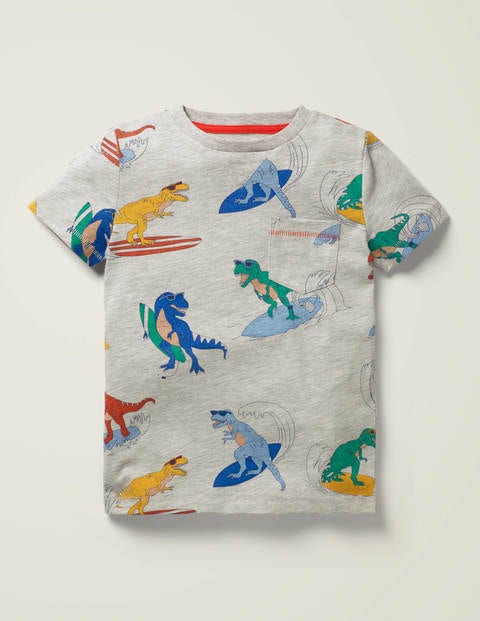 Printed T-shirt - Grey Marl Surfing Dinos Printed T-shirt - Grey Marl Surfing Dinos