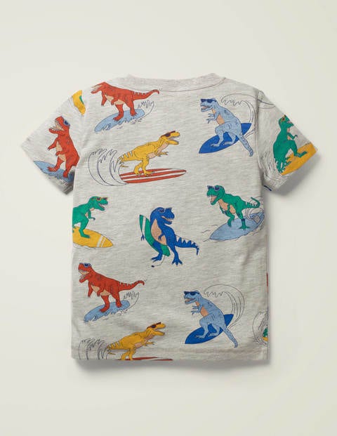 Printed T-shirt - Grey Marl Surfing Dinos Printed T-shirt - Grey Marl Surfing Dinos