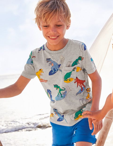 Printed T-shirt - Grey Marl Surfing Dinos Printed T-shirt - Grey Marl Surfing Dinos