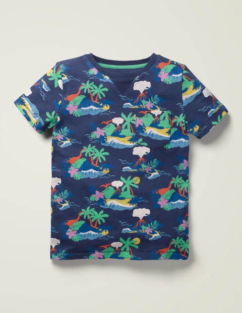 Printed T-Shirt - College Navy Hawaiian Scene Printed T-Shirt - College Navy Hawaiian Scene