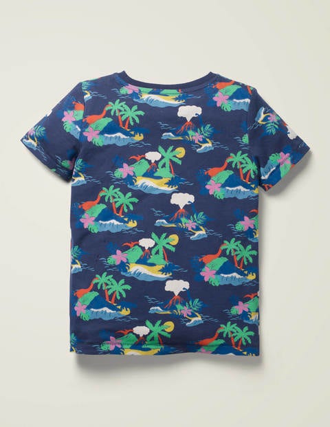 Printed T-Shirt - College Navy Hawaiian Scene Printed T-Shirt - College Navy Hawaiian Scene