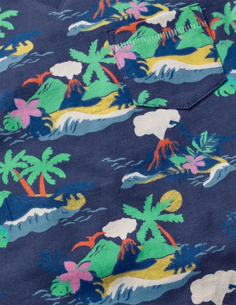 Printed T-Shirt - College Navy Hawaiian Scene Printed T-Shirt - College Navy Hawaiian Scene