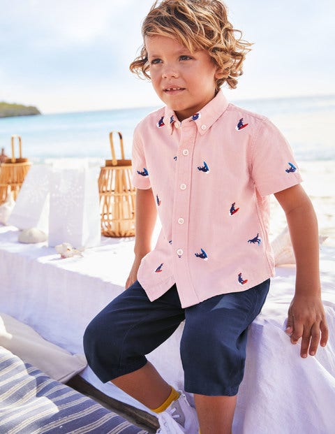Embroidered Short Sleeve Shirt - Boto Pink Dinosaurs Embroidered Short Sleeve Shirt - Boto Pink Dinosaurs