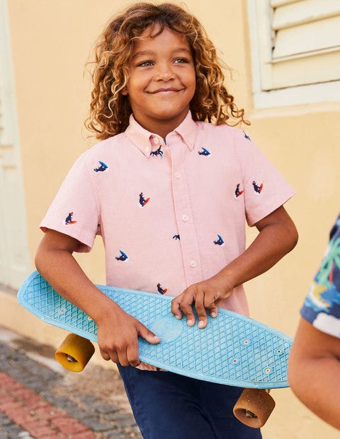 Embroidered Short Sleeve Shirt - Boto Pink Dinosaurs Embroidered Short Sleeve Shirt - Boto Pink Dinosaurs