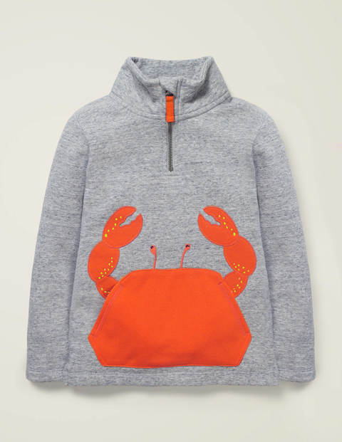 Half-Zip Appliqué Sweatshirt - Grey Marl Crab Half-Zip Appliqué Sweatshirt - Grey Marl Crab