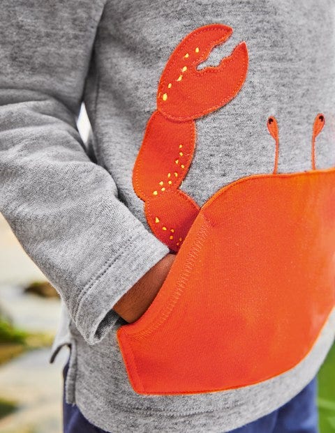 Half-Zip Appliqué Sweatshirt - Grey Marl Crab Half-Zip Appliqué Sweatshirt - Grey Marl Crab