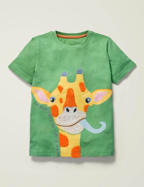 T-Shirt Mit Tierfaktenapplikation - Froschgrün, Giraffe T-Shirt Mit Tierfaktenapplikation - Froschgrün, Giraffe