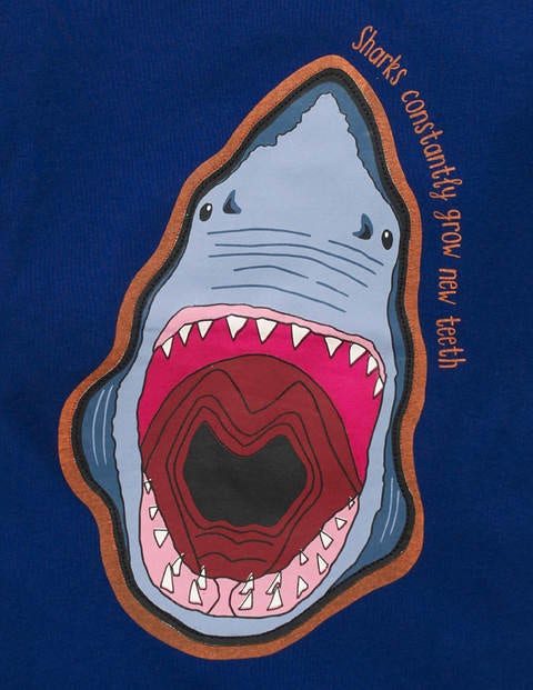 T-Shirt Mit Tierfaktenapplikation - Dunkelblau, Hai T-Shirt Mit Tierfaktenapplikation - Dunkelblau, Hai