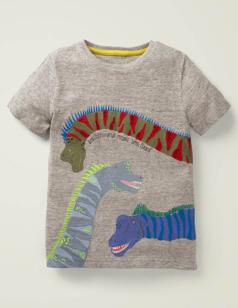 T-Shirt Mit Tierfaktenapplikation - Grau Meliert, Dinos T-Shirt Mit Tierfaktenapplikation - Grau Meliert, Dinos