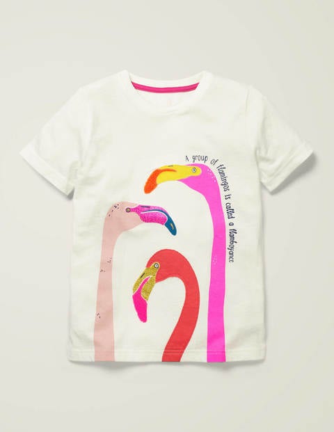 T-Shirt Mit Tierfaktenapplikation - Naturweiß, Flamingos T-Shirt Mit Tierfaktenapplikation - Naturweiß, Flamingos