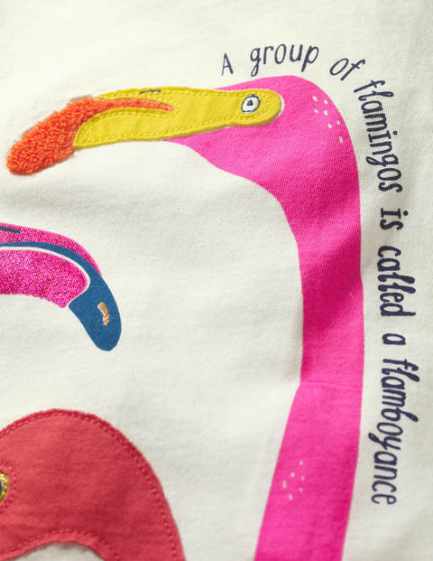 T-Shirt Mit Tierfaktenapplikation - Naturweiß, Flamingos T-Shirt Mit Tierfaktenapplikation - Naturweiß, Flamingos