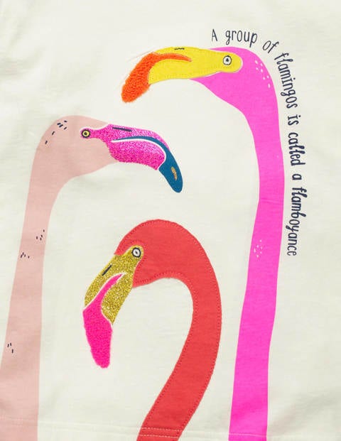 T-Shirt Mit Tierfaktenapplikation - Naturweiß, Flamingos T-Shirt Mit Tierfaktenapplikation - Naturweiß, Flamingos