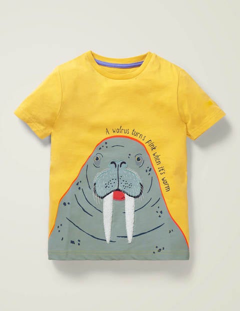 T-Shirt Mit Tierfaktenapplikation - Narzissengelb, Walross T-Shirt Mit Tierfaktenapplikation - Narzissengelb, Walross