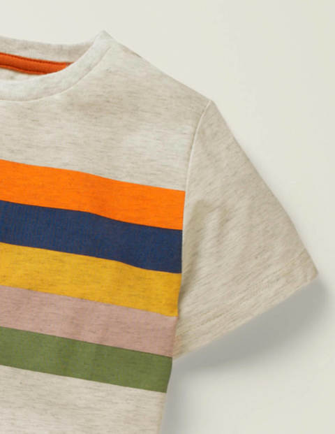 Superweiches Kurzärmliges T-Shirt - Hellbeige Meliert/Regenbogen Superweiches Kurzärmliges T-Shirt - Hellbeige Meliert/Regenbogen