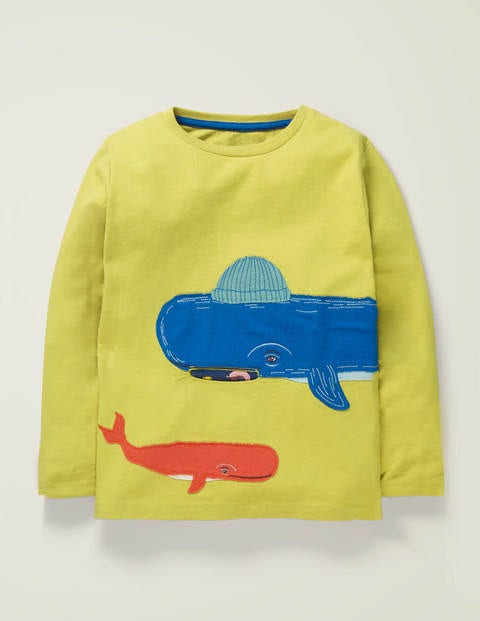 Originelles langärmliges T-Shirt - Schwefelgelb, Wale Originelles langärmliges T-Shirt - Schwefelgelb, Wale