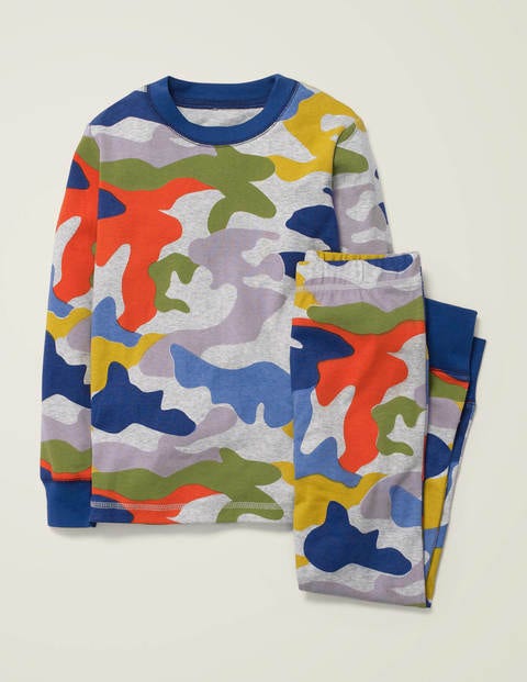 Cosy Long John Pyjamas - Grey Marl Rainbow Camouflage Cosy Long John Pyjamas - Grey Marl Rainbow Camouflage