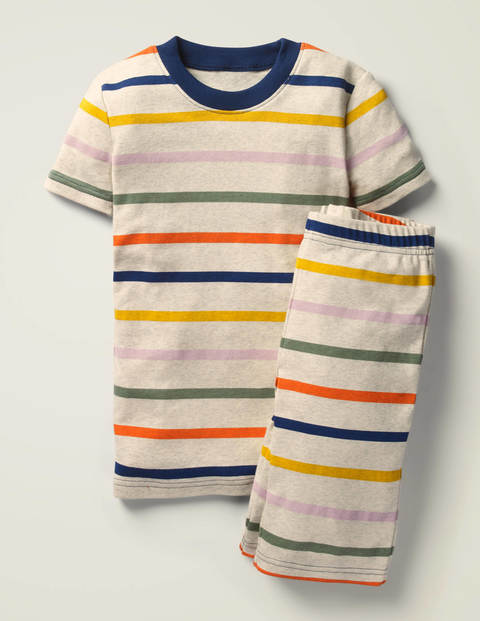 Cosy Short John Pajamas - Oatmeal Marl/Rainbow Cosy Short John Pajamas - Oatmeal Marl/Rainbow