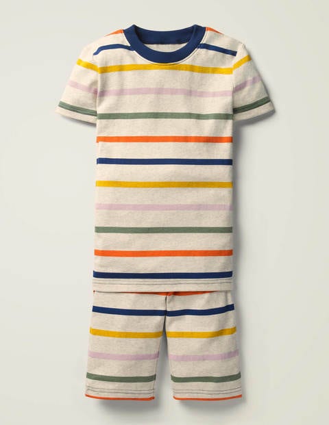 Cosy Short John Pajamas - Oatmeal Marl/Rainbow Cosy Short John Pajamas - Oatmeal Marl/Rainbow