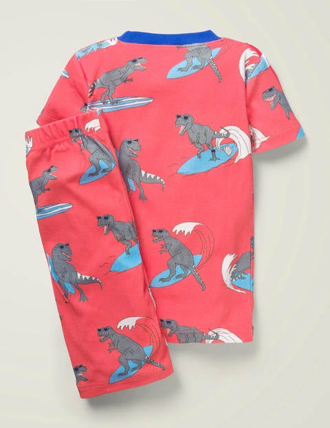 Bequemer Kurzer Schlafanzug - Rot, Surfende Dinosaurier Bequemer Kurzer Schlafanzug - Rot, Surfende Dinosaurier