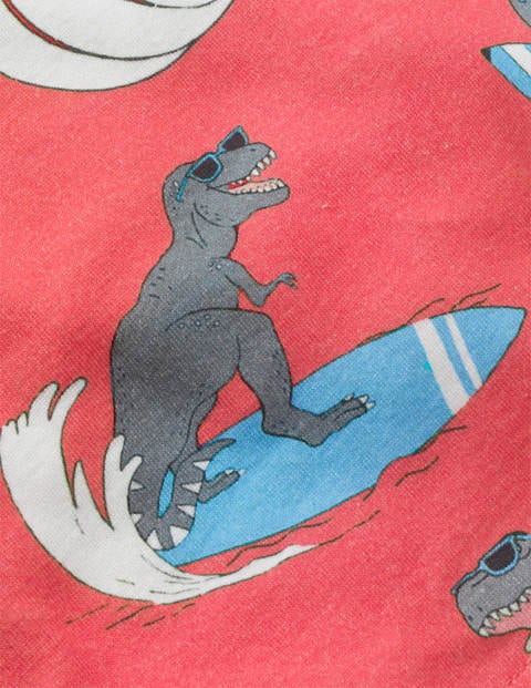 Bequemer Kurzer Schlafanzug - Rot, Surfende Dinosaurier Bequemer Kurzer Schlafanzug - Rot, Surfende Dinosaurier