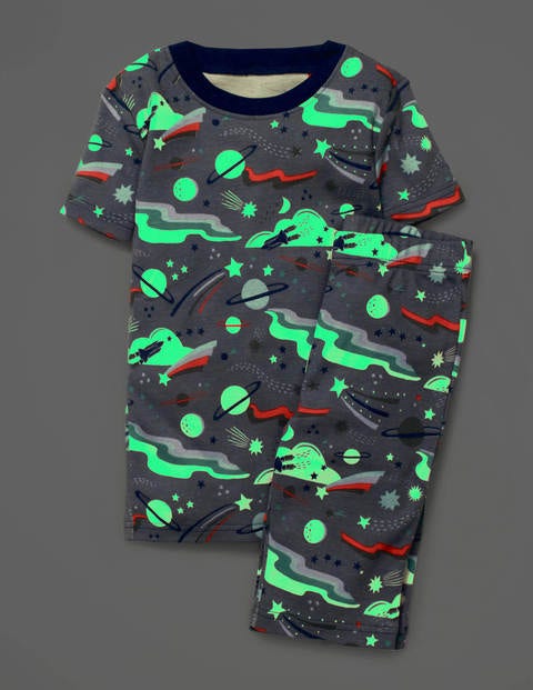 Glow-In-The-Dark Short Johns - Blue Grey Lunar Landing Glow-In-The-Dark Short Johns - Blue Grey Lunar Landing
