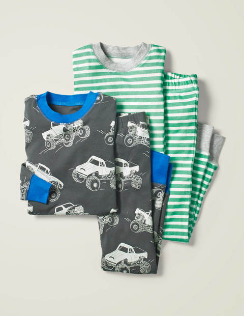 Twin Pack Long Pyjamas - Smoke Grey Monster Trucks Twin Pack Long Pyjamas - Smoke Grey Monster Trucks