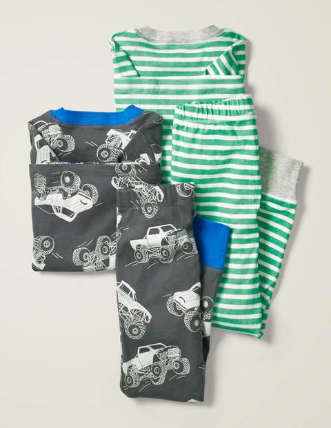 Twin Pack Long Pyjamas - Smoke Grey Monster Trucks Twin Pack Long Pyjamas - Smoke Grey Monster Trucks