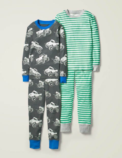 Twin Pack Long Pyjamas - Smoke Grey Monster Trucks Twin Pack Long Pyjamas - Smoke Grey Monster Trucks