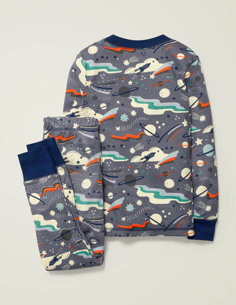 Glow-In-The-Dark Long Pyjamas - Blue Grey Lunar Landing Glow-In-The-Dark Long Pyjamas - Blue Grey Lunar Landing