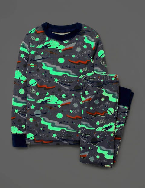 Glow-In-The-Dark Long Pyjamas - Blue Grey Lunar Landing Glow-In-The-Dark Long Pyjamas - Blue Grey Lunar Landing