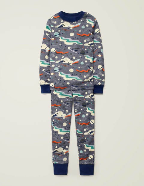 Glow-In-The-Dark Long Pyjamas - Blue Grey Lunar Landing Glow-In-The-Dark Long Pyjamas - Blue Grey Lunar Landing