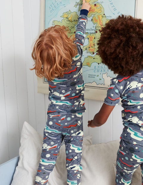 Glow-In-The-Dark Long Pyjamas - Blue Grey Lunar Landing Glow-In-The-Dark Long Pyjamas - Blue Grey Lunar Landing