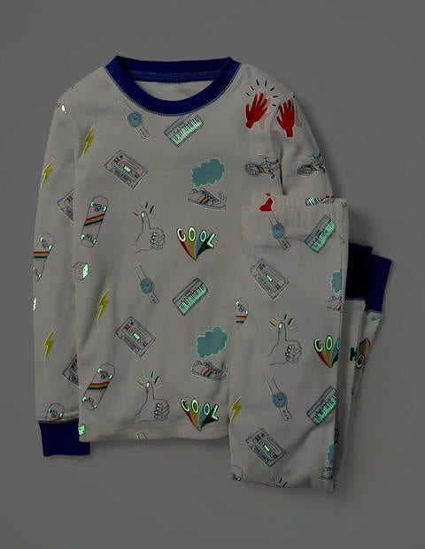 Glow-In-The-Dark Long Pajamas - Ivory Glowing High Five Glow-In-The-Dark Long Pajamas - Ivory Glowing High Five