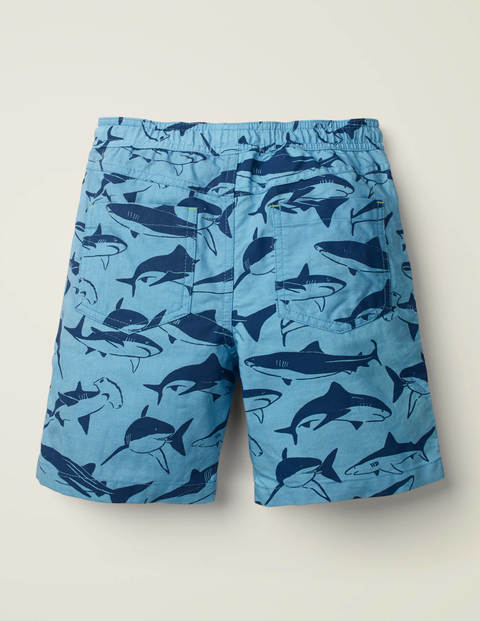 Vorgewaschene Canvas-Shorts - Surfbrett-Blau, Haie Vorgewaschene Canvas-Shorts - Surfbrett-Blau, Haie